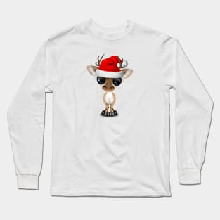 Baby Deer Wearing a Santa Hat Long Sleeve T-Shirt